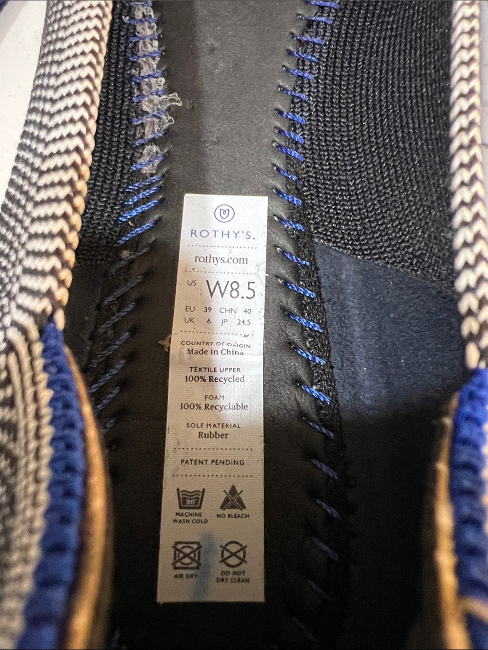 Rothy's Black & White Knit Ballet Flats with Blue Trim size 8.5 - Picture 12 of 13